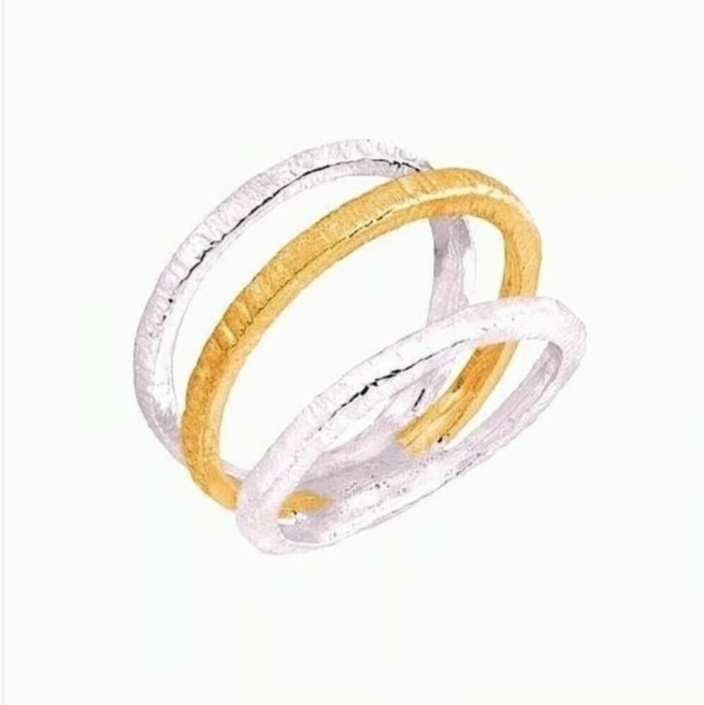 SILPADA Sterling Silver Brass Hammered Mixed Layers Ring R3552